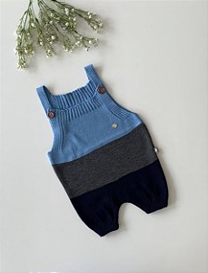 Romper de Tricô Listras Azul Cinza e Marinho