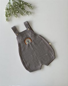 Romper de Tricô Bordado Arco Iris Bege