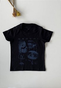 Camiseta Infantil Concept Slim Preta Bateria Musica Ogochi