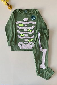 Conjunto Pijama Esqueleto Brilha No Escuro Verde