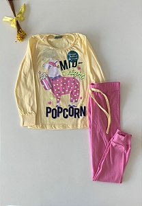 Conjunto Pijama PooCorn Brilha no Escuro Amarelo
