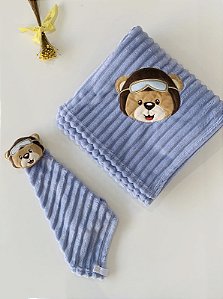 Kit Sonequinha Bebê ???????? | Cobertor Mantinha + | Flace Antialérgico e Ultra Macio Urso Aviador Azul