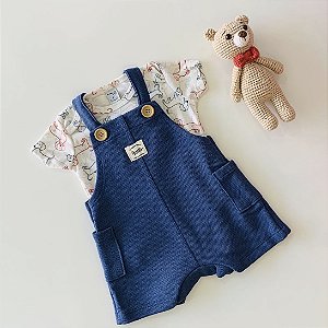 Conjunto Body e Jardineira Off com Azul Divertto