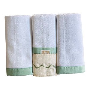 Kit Cueiro Flanela Bordada Linho de Amor Gael Verde