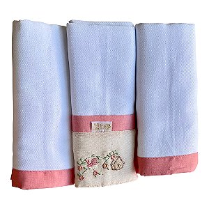 Kit Cueiro Flanela Bordada Linho de Amor Helena Rose