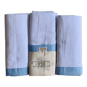 Kit Cueiro Flanela Bordada Linho de Amor Miguel Azul