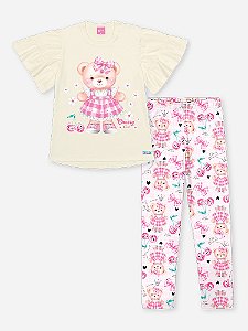 Conjunto Blusa e Legging Natural Ursa Pompom Cinti