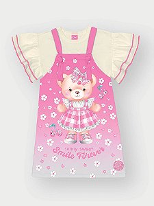 Conjunto Blusa e Salopete Rosa Ursa Cinti