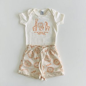 Conjunto Body Natural e Bermuda Nectarine com Bege Divertto Safari