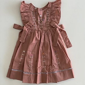 Vestido Infantil Artesanal Bordado a mão Rose Flores