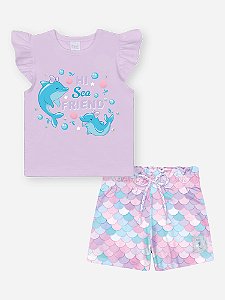 Conjunto Blusa e Short Fundo do Mar Lilás Cinti