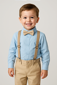 Conjunto Social Infantil Azul bebê com Areia Longo no Linho Pagem