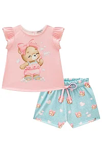 Conjunto Bata e Short Fresh Bolhas Rosa