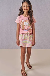 Conjunto Blusa e Short Rosa Aloha Infanti