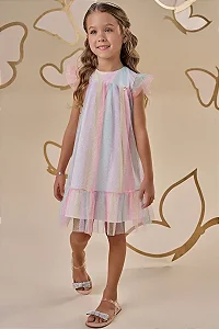 Vestido em Tule Foil Degrade Rosa Infanti