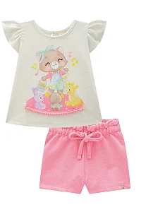 Conjunto Bata e Short Rosa Infanti