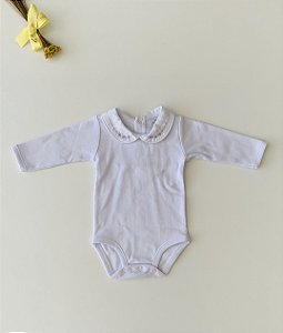 Body de Luxo Gola Bordada Flores Lilás