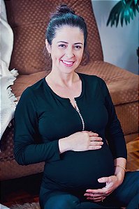 Blusa Gestante e Amamentação Zíper Mari - Preta