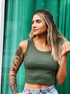Cropped Nana Costa Regata Canelada Verde Militar