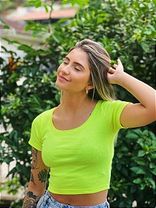 Cropped Nana Costa Canelado Verde Neon