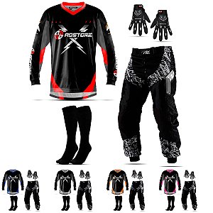 Conjunto Calça Camisa Luva e Meião Motocross Adstore X