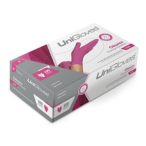 Luva látex descartável com pó Pink - Unigloves Classic - Caixa com 100 unidades