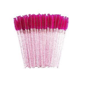 Escovinha Descartável Para Cílios e Sobrancelhas Rosa Com Gliter - 50 Unidades