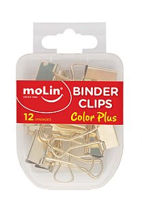 Binder Clips Ouro Color Plus 19mm com 12 unidades - Molin