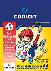 Bloco A4 Pintura Infantil Multi Técnicas 180g com 12 Folhas - Canson