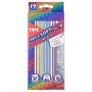 Lápis de Cor Tringular Megasoft 12 Cores Metálicas - Tris