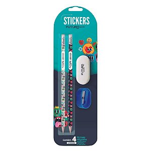 Kit Escolar 2 Lápis HB + 1 Borracha + 1 Apontador Stickers - Futuro