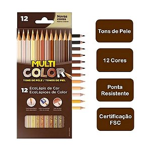 Lápis de Cor Super 12 Cores Tons de Pele - Multicolor