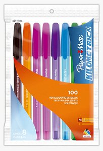 Caneta Papermate Kilometrica 100 Colorz média - Pouch c/8 Sortida