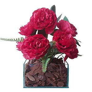 Arranjo Rosas vermelhas vaso de vidro incolor  15x28 cm