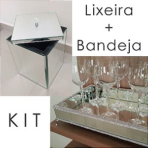 Kit de Luxo para Banheiro - Lixeira + Bandeja Espelhada