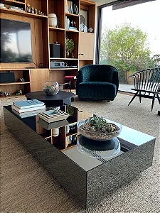 Mesa De Centro Sala De Estar Espelhada Fume 120x60x25 Luxo