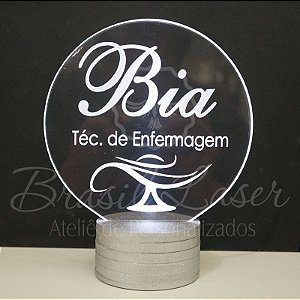 Abajur Luminária Técnica de Enfermagem de Led sem Fio com o nome que desejar com Acrílico Grosso Iluminado - Veja opções de Tamanho no Anúncio
