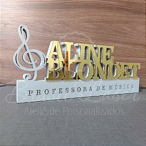 Decoração 3D Profissão para Professor de Música / Professora com Nome Personalizado