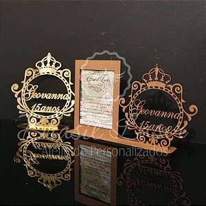 Kit Promocional! 1 Topo de Bolo Dourado 20 cm + 1 Porta Retrato com Brasão Mdf Cru.