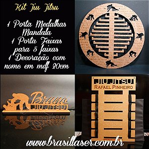 Kit Promocional Jiu Jitsu Mandala Porta Medalhas + Porta Faixas + Decoração com nome