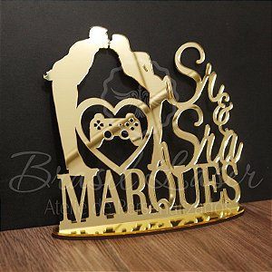 Topo de bolo de casamento personalizado, sr. e sra. com noivo em