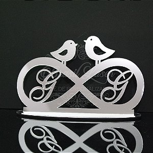 Topo de Bolo Infinito com Passarinhos - Tamanho com 14 cm (maior lado da peça) - Cor à Escolher