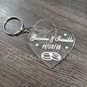 1 Chaveiro Personalizado para Lembrança de Casamento com Gravação a laser (Minimo 20 unidades por pedido) - Selecionar Material/cor dentro do anuncio