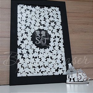 Kit Perfil Mulher e Homem ! 1 Topo de Bolo Prata 14 cm + 1 Quadro de Assinaturas Preto, Branco com Prata