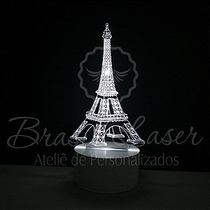 Abajur Luminária de Led sem Fio com Acrílico Grosso Iluminado - Torre Eiffel 3D - Veja opções de Tamanho no Anúncio