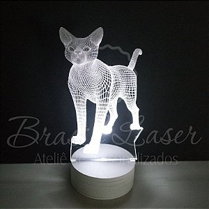 Abajur Luminária de Led sem Fio com Acrílico Grosso Iluminado - Gato 3 D - Veja opções de Tamanho no Anúncio