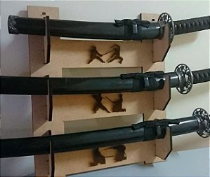 Suporte Triplo de Espadas para Parede Samurai Katana Wakizashi Tanto