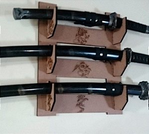 Suporte Triplo de Espadas para Parede Samurai Katana Wakizashi Tanto