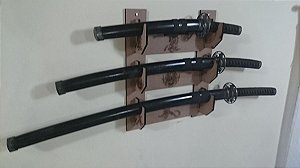 Suporte Triplo de Espadas para Parede Samurai Katana Wakizashi Tanto