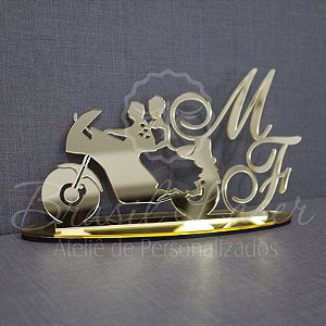 Topo De Bolo Acrílico Preto Casamento Noivos Decoração Moto